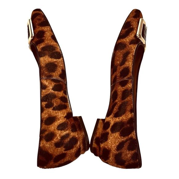 Talbots Women’s Sz 6.5 Brown Leopard Square Toe Flats Shoes Calf Hair Buckle - Picture 10 of 11